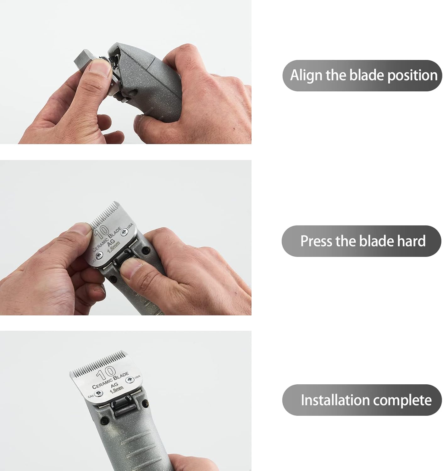 Size 10/30/40/5FC/7FC Detachable Pet Clipper Blades Set,Compatible with Most Andis,Oster A5,Wahl KM Series Clipper,Made of Ceramic Blade & Stainless Steel Blade