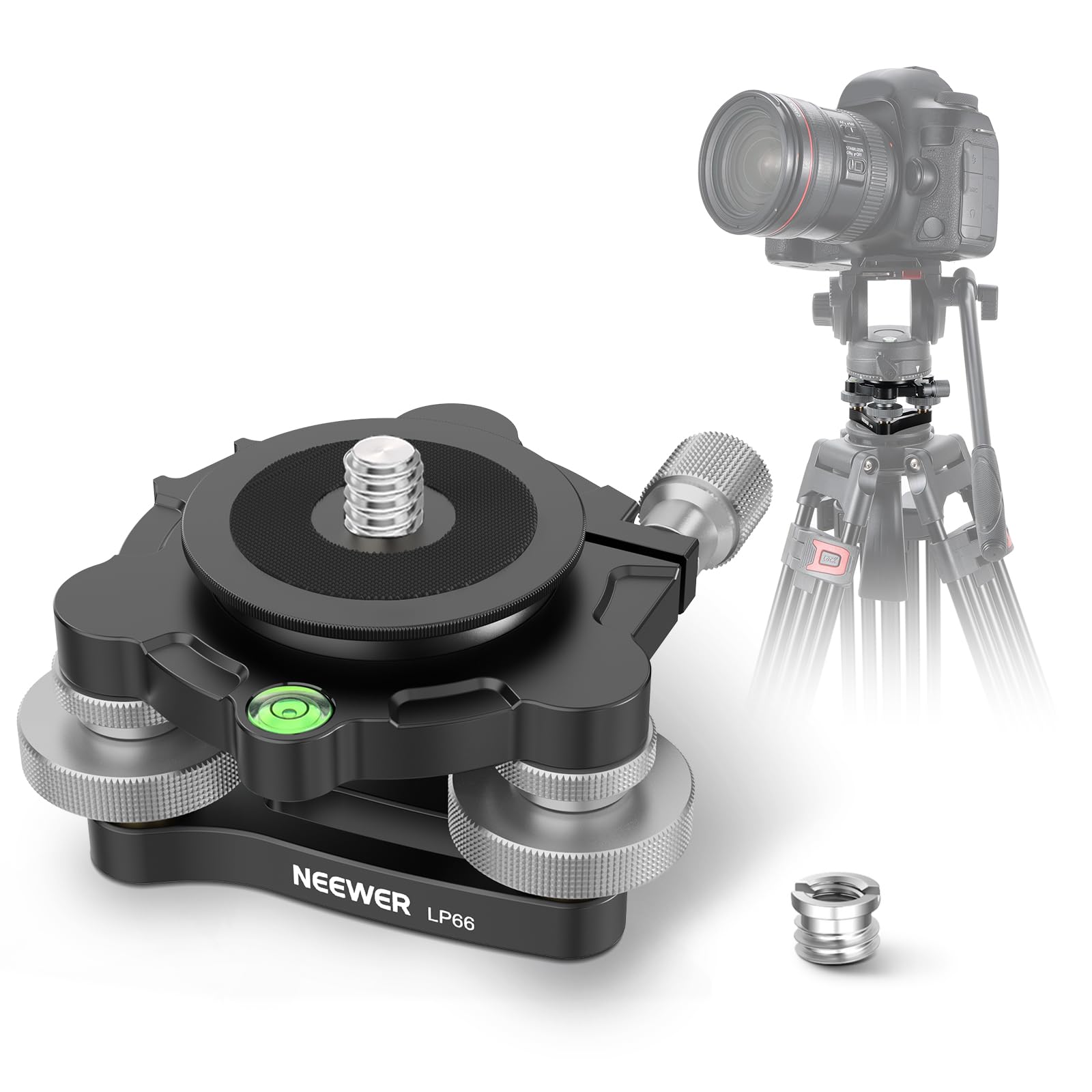 NEEWER Tripod Head Leveling Base Camera Leveler with Bowl Adapter, 3 Axis Wheel Metal Head with 3/8