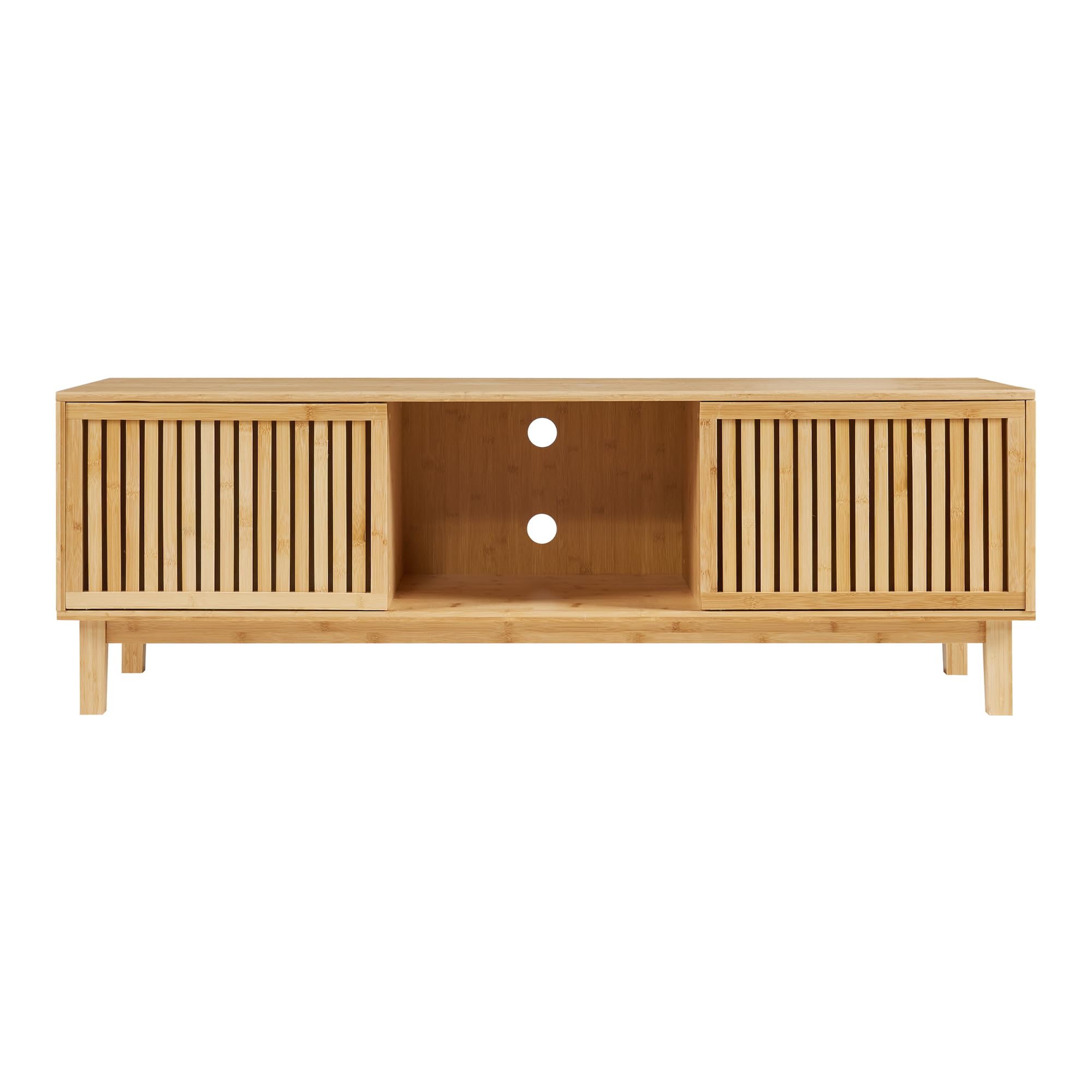 [en.casa] Mobile TV Tavolino Porta TV con Ante Scorrevoli Mobile Basso con Scomparti e Fori Passacavi Stand TV e Centri Multimediali 150x42x50 cm Bambù Naturale