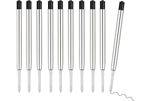 10 Pack Ball Point Pen Refills, Black Oil-Based Ink, 1.0 mm Medium Point