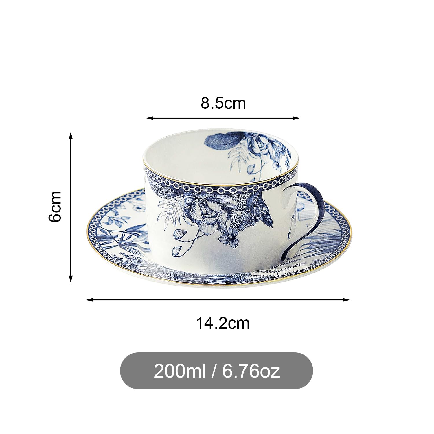 Fanquare Porcelanowy zestaw filiżanek i spodków 200 ml Vintage angielski kubek do herbaty