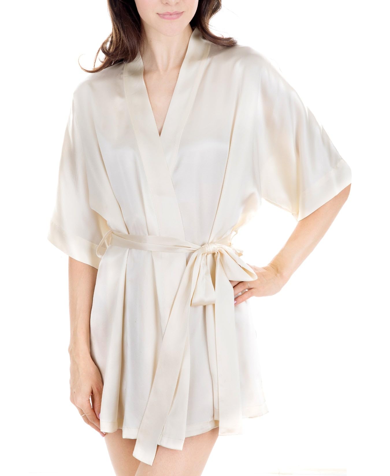 OSCAR ROSSA Womens Luxury Silk Sleepwear 100 Mulberry Silk Sexy Short Robe Kimono