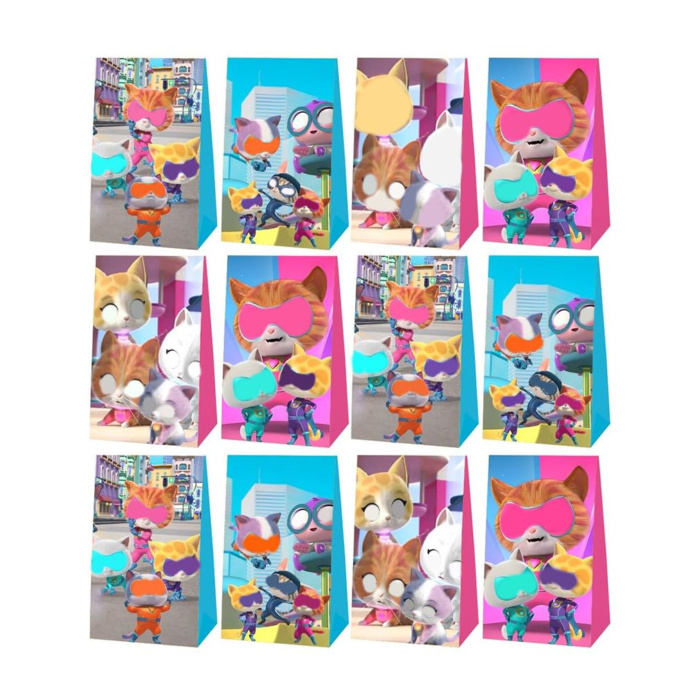ZPSOSPZ Super Cat Paper Bags 12pcs Cat Party Favour Bags, Party Favor Bags With Handles For Super Cat, Super Cats Birthday Party Supplies, Goodie Bags For Kitties Birthday Decorations