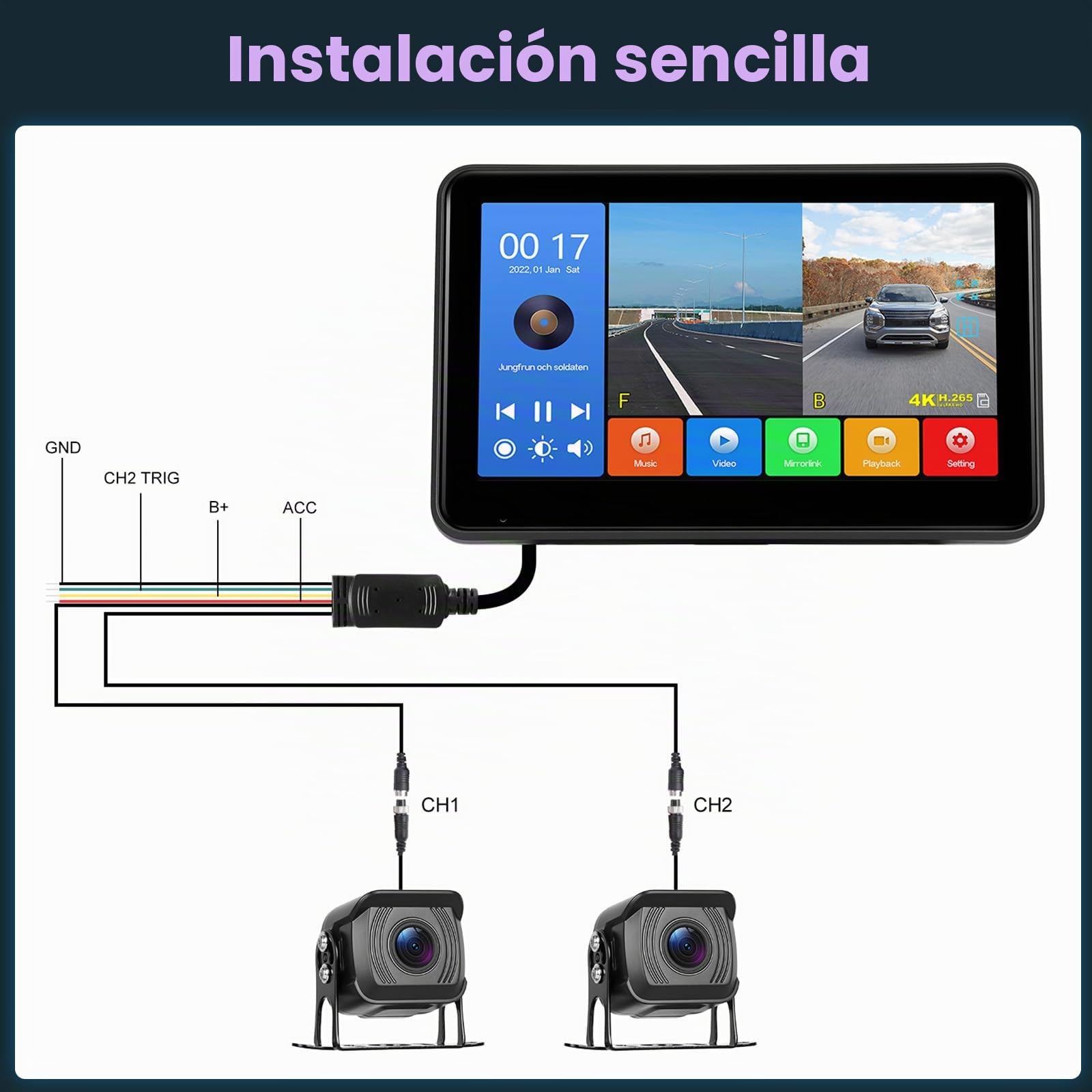 Inefala 4K Cámara de Marcha atrás (Dual) con 7 Pulgadas HD IPS Monitor, IP68 a Prueba de Agua de visión Nocturna del Coche cámara de visión Trasera para automóviles Camión SUV Furgonetas