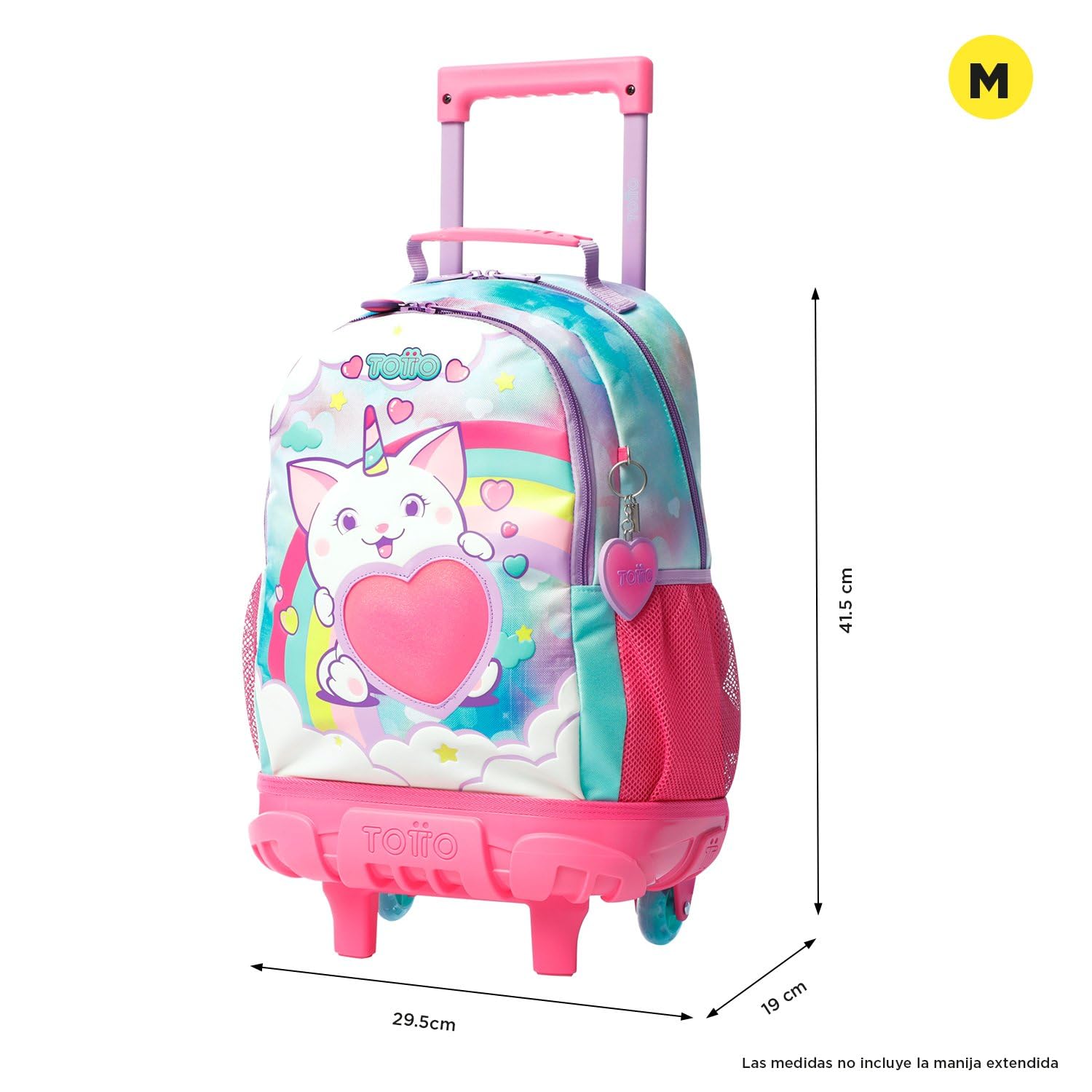 TOTTO - Mochila Escolar con Ruedas, Modelo Sweety Heart M, Mochila Mediana, Capacidad 23 L, 2 Compartimentos, 2 Bolsillos Botella, Protección en la Base, Cómodas Correas Ajustables, Color Azul