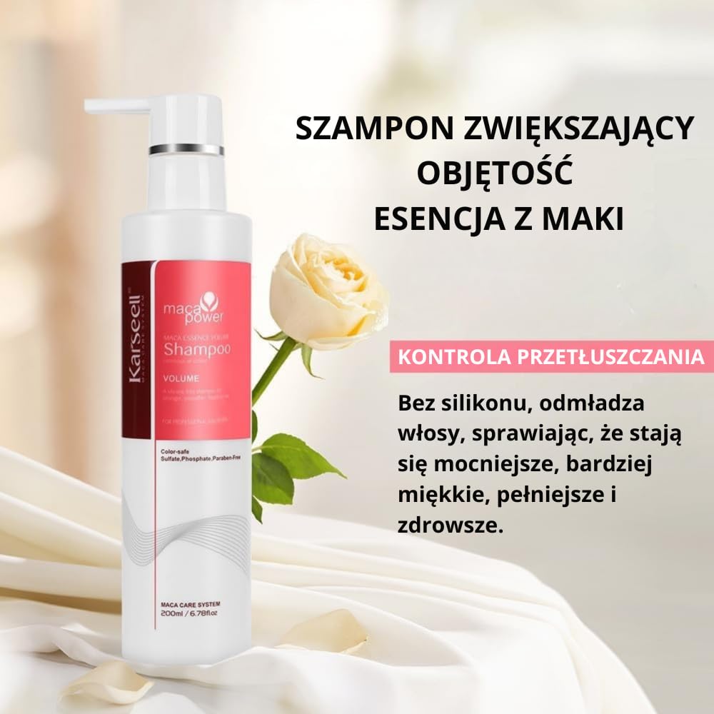 Karseell MACA CARE SYSTEM Zestaw kolagenowych maseczek do włosów 100 ml + szampon o objętości 200 ml + odżywka do włosów 200 ml nawilżająca objętość naprawa połysku, gładkość, suche, zniszczone włosy