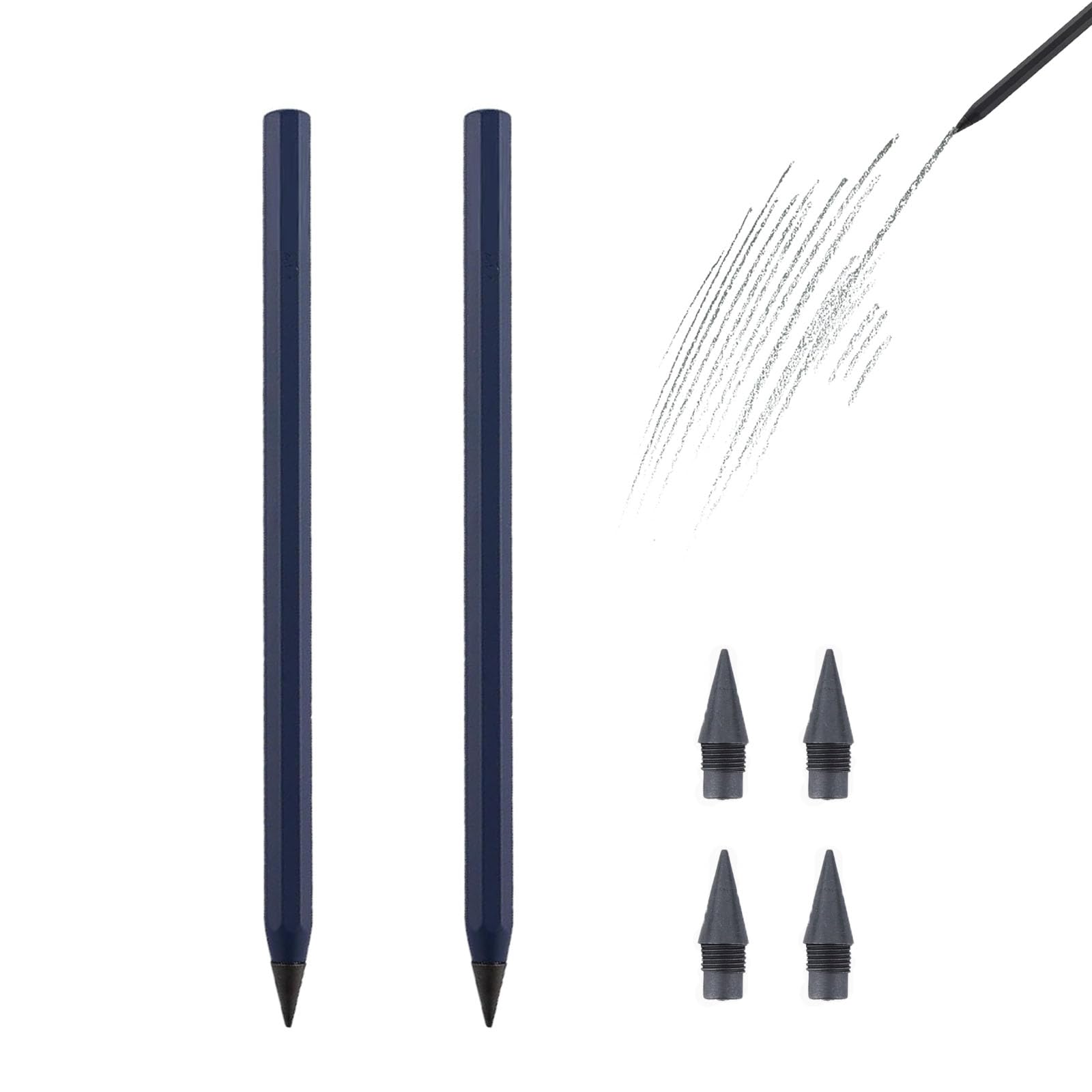 everpen Forever Pencil,Metal Infinity Pencil with Replaceable Nib, Metal Alloy Writing Instrument, With 12 Colored Refill Tips, Pencils for Drawing, Sketching and Writing (2pcs-Dark Blue)