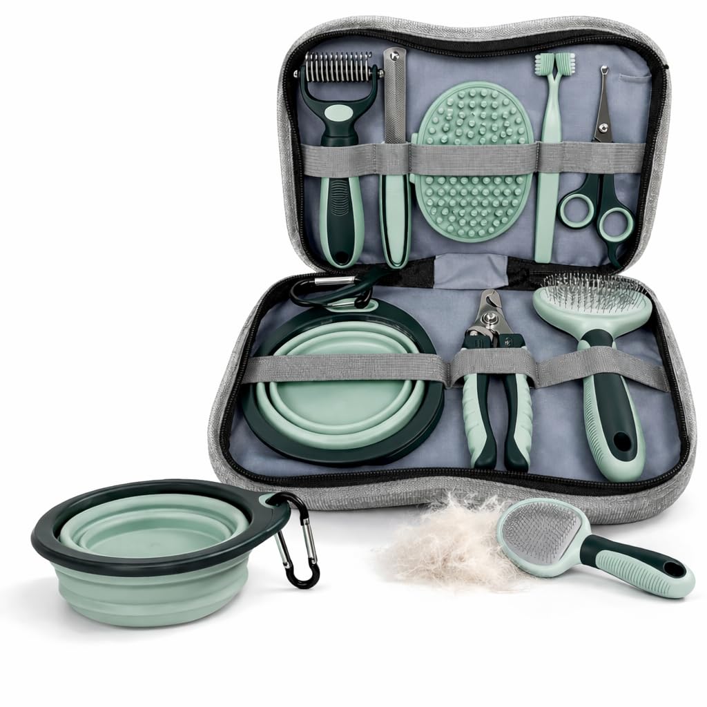 Dog Grooming Kit – Professional Deshedding Brush, Nail Clippers, Scissors & Travel Bowl – Complete Pet Grooming Set for Dogs – Suitable for All Breeds – Pawfect Care