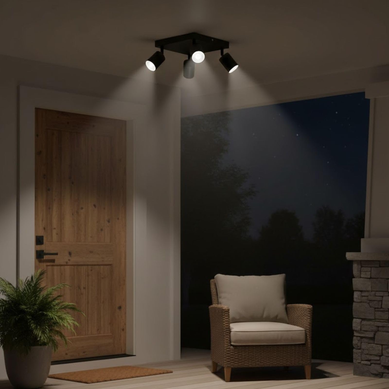 NOUVO GU10 Square Black 4-Light Ceiling Spotlight, 360° Rotatable Heads, Adjustable Modern Design, Compatible with GU10 LED Bulbs, Ideal for Living Room, Bedroom, Kitchen, Office (Light Not Included)