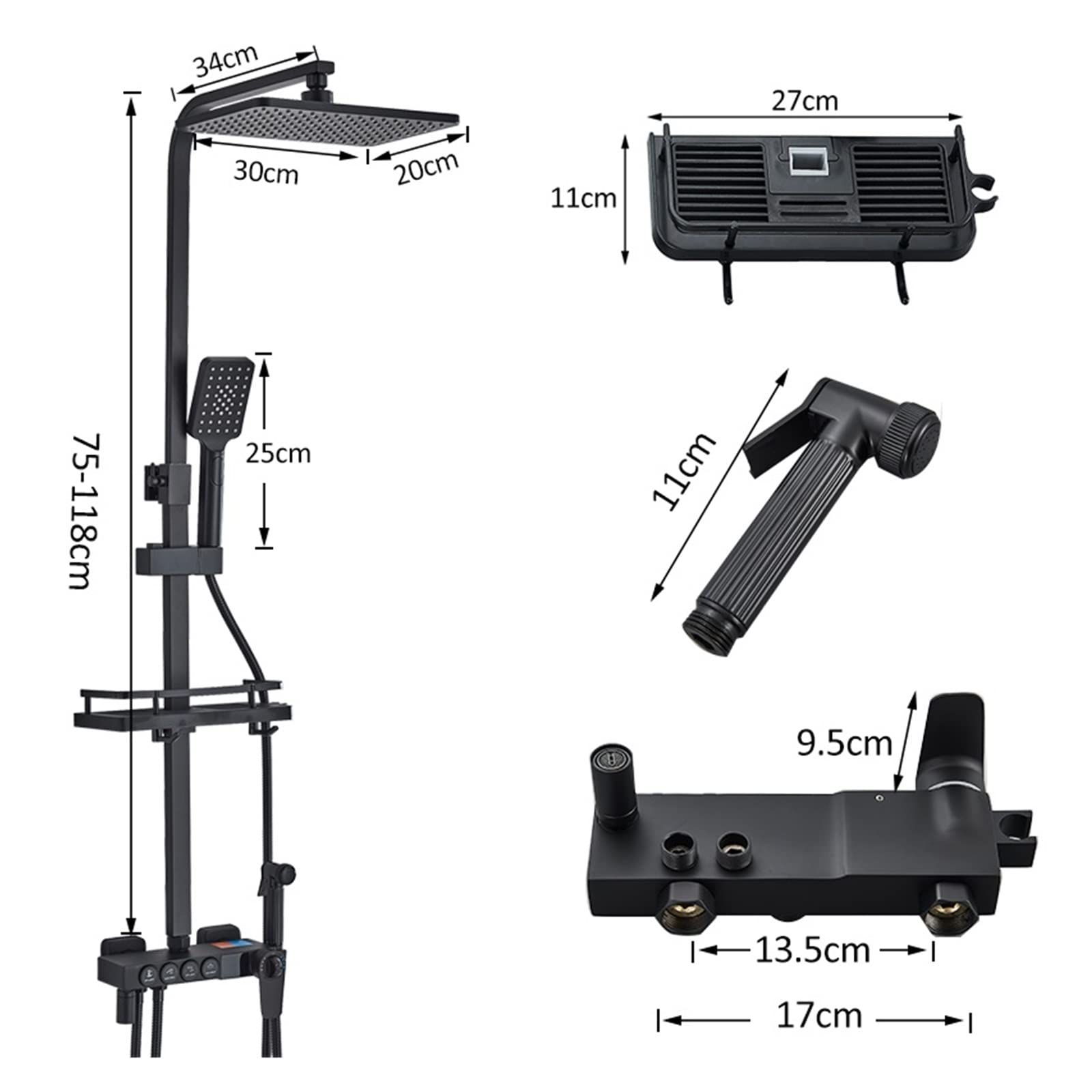 Czarny termostatyczny cyfrowy wyświetlacz bateria prysznicowa energia wodna LCD deszczownica System prysznicowy do wanny bateria do bidetu wanna prysznic kran(Chrome 4-way HWSX)