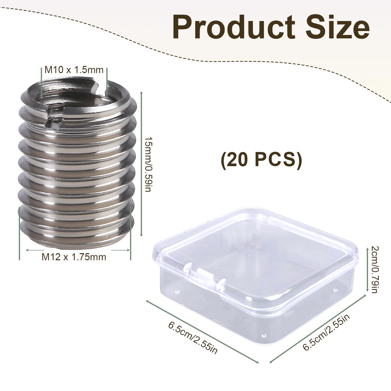 20 sztuk wkładek gwintowanych M12 na M10, tuleja gwintowana ze stali nierdzewnej 15 mm, gwint M12 do M10, adapter gwintowany, nakrętka wkręcana, zestaw redukcyjny gwintu do mechaniki samochodowej