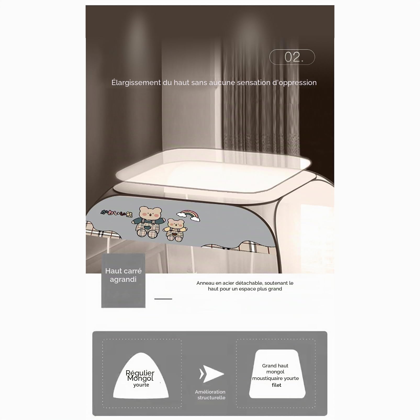 Moustiquaire Pop-up Ciel de lit d'été Pliable Portable Moustiquaire Installation Gratuite Bed Dream Tents Tente de Couchage pour Lits Simples à King Size, Gris, 200 x 220 cm (180x200cm)