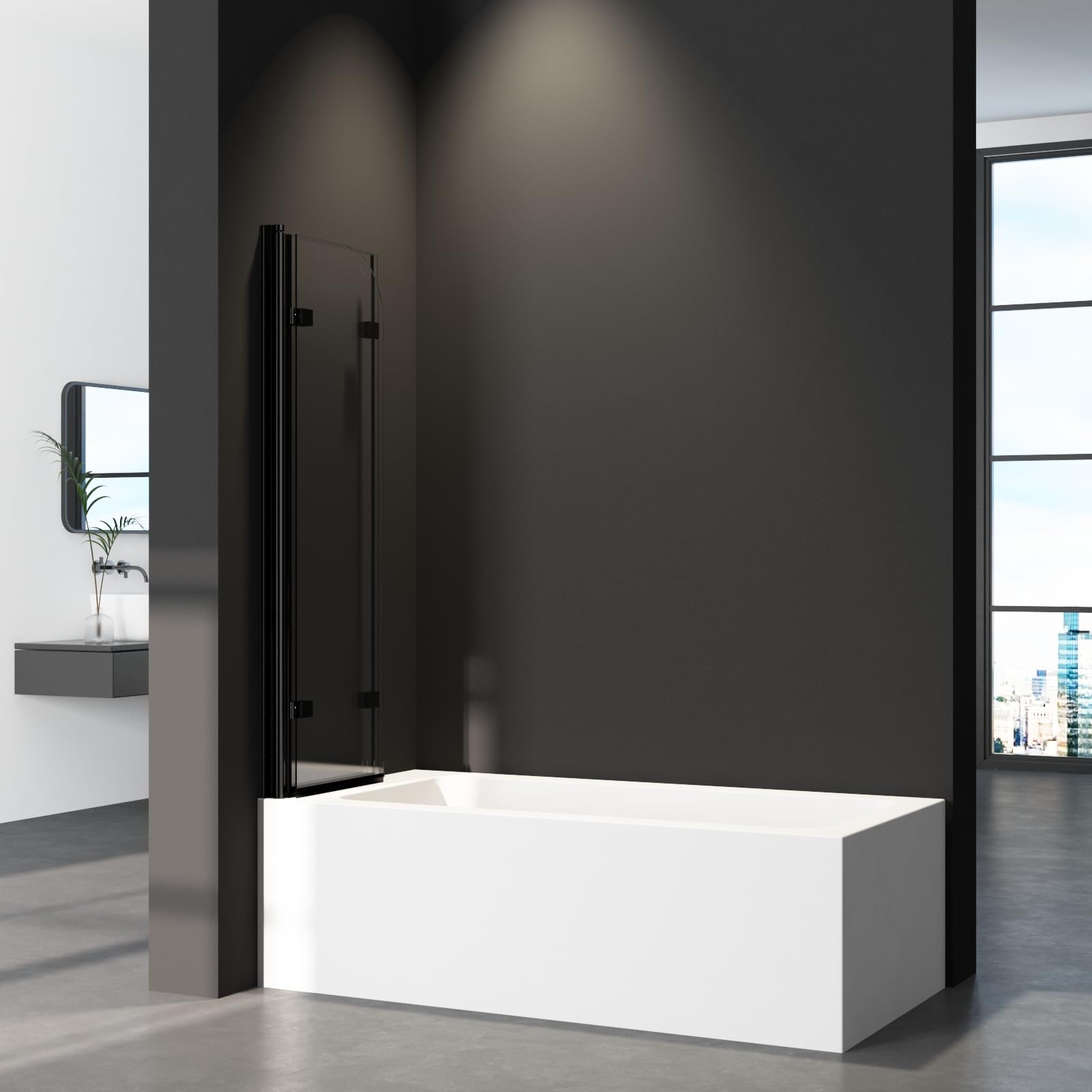 Duschwand für Badewanne 3-teilig Faltbar 130x140cm Schwarz Badewannenaufsatz, Klappbar Glas Duschabtrennung für Badewanne aus 6mm Sicherheitsglas (ESG) mit Nano Beschichtung