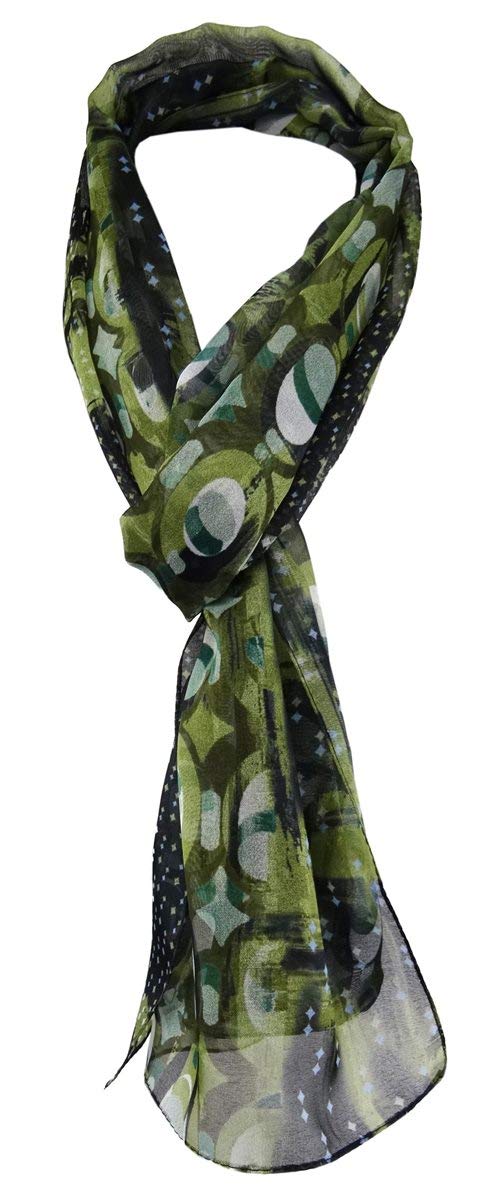 TigerTie Unisex Chiffon Scarf Leopard Pattern Size 160 cm x 36 cm, Green, dark green, grey, blue, Größe: ca. Länge 160 cm, Breite 36 cm