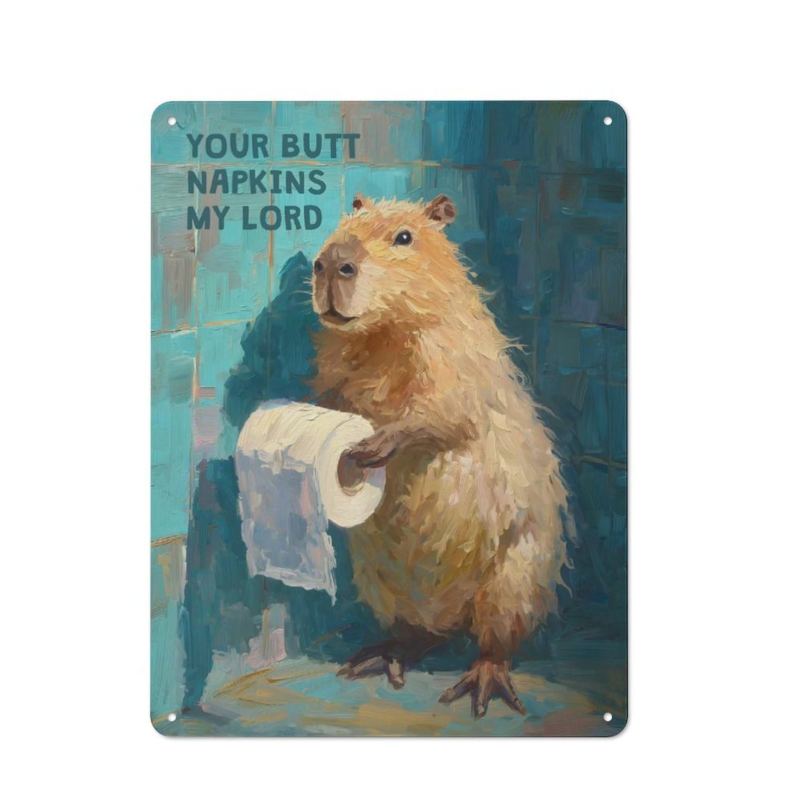 Junmoney Style-21 Tin Wall Sign With Capybara Your Butt Napkins Design 40X30cm, Classic Kitchen Wall Decor For Restaurant, Kitchen, Counter Or Breakfast Nook