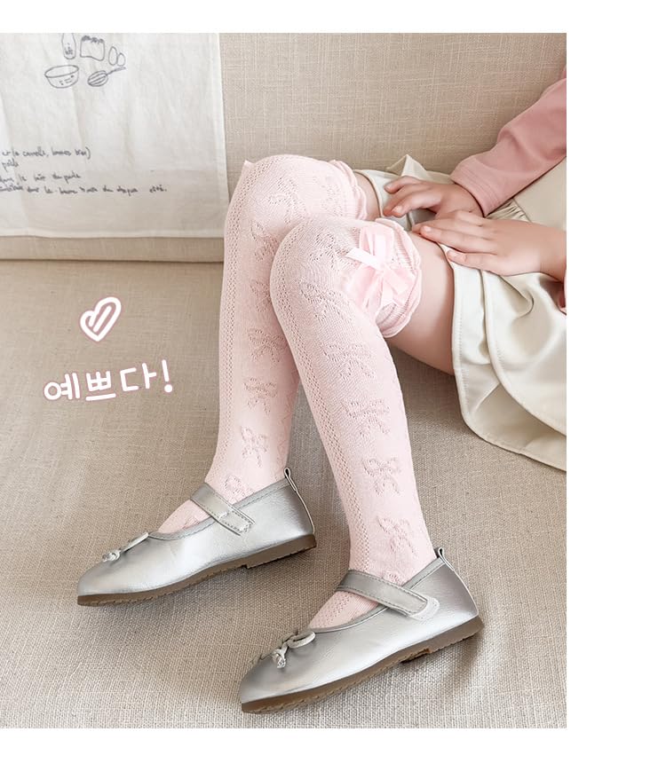 Image of Little Girl's Knee High Socks Over Calf Kids Overknee Stockings Bow Style