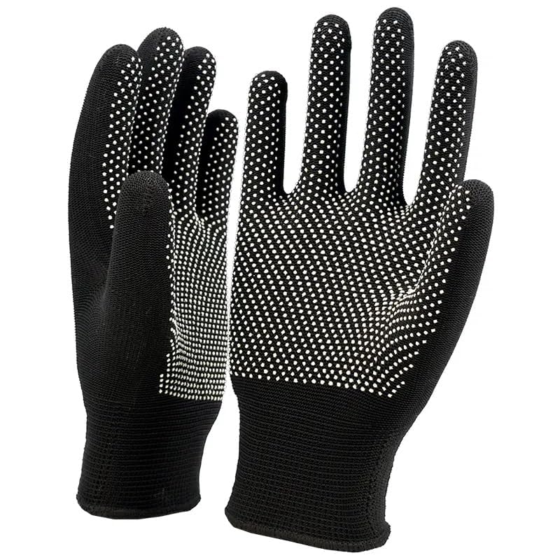 Image of Heega PVC Dotted Cricket Tennis and Batting Gloves for Men with Flexible and Secure Elastic Wrist | Extra Grip, Breathable Cotton Tennis Batting Gloves for Cricket (Black, 1 Pair)