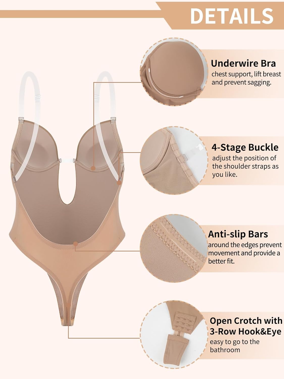 JOYSHAPER Women Plunging Deep V-Neck Strapless Backless Bodysuit Thong Full Body Shapewear for Wedding Party - Image 2