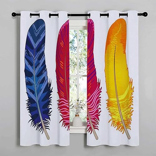 Curtain Set of 2 Colorful Bright Feather Art Divisor De Habitaciones Cortinas para Separar Cuartos 55Inch Width by 45Inch Length,2 Panels