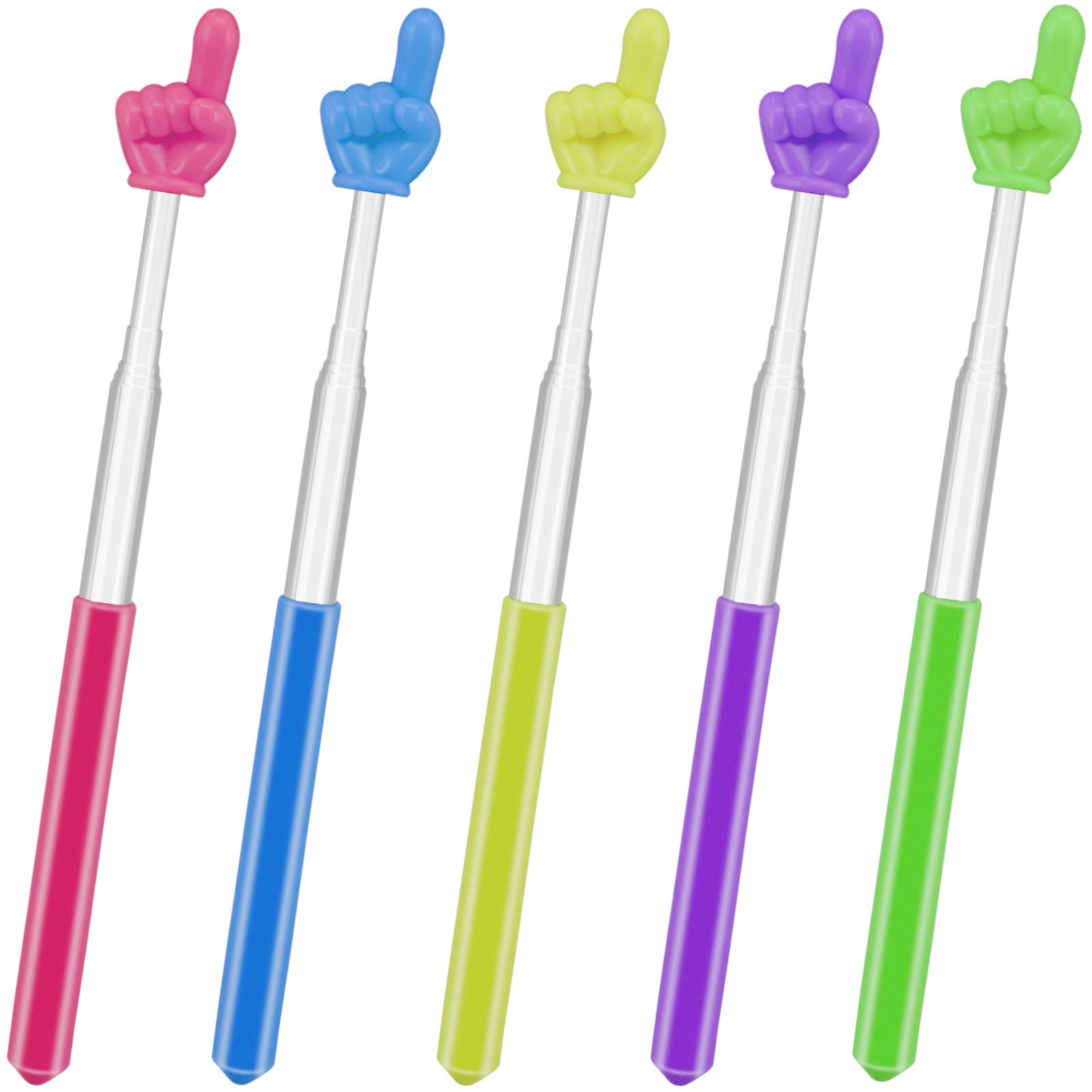 5 Pack Retractable Teacher Pointer Stick, BENACES Telescope Mini Extendable Pointer Finger Stick with Anti Slip Grip, 5 Candy-Colored Tips, for Classroom Reading and Presentation Whiteboard