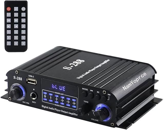 S-288 4 CH Bluetooth 5.0 Home Audio Amplifier, RMS 45Wx4, Max 600W HiFi Stereo Power Amplifier USB, SD, FM Class D Speaker Amp for Home Theater Karaoke, with Power Adapter & Remote Control (1200W)