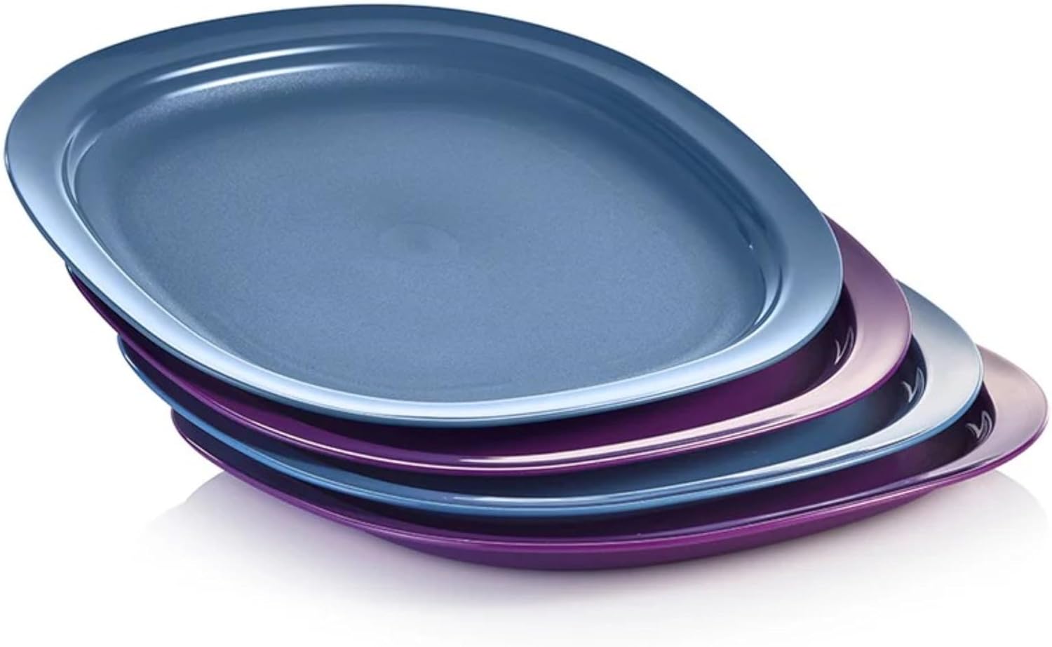 Tupperware Microwave Reheatable Luncheon Plates 9.5" Set of 4 in Purple & Blue