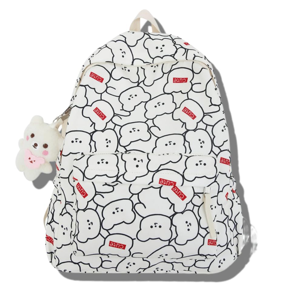 Kawaii Backpack with Cute Accessories Durable Large Bookbags 14 Inch Laptop Bag Lightweight Cartoon Travel Daypacks