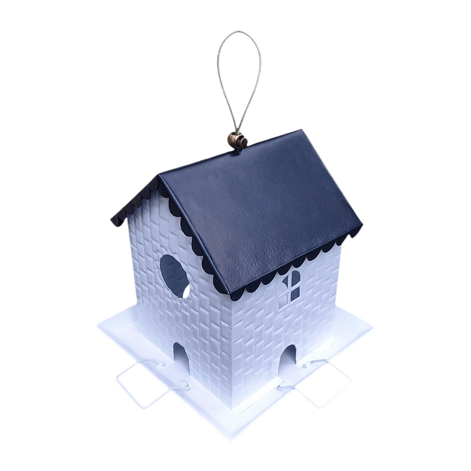 Comedero para Aves Colgante de Hierro con Bandeja Amplia Resistente a La Intemperie Y Diseño Decorativo de Casa Adecuado para Jardines Patios Y Regalo, Azul