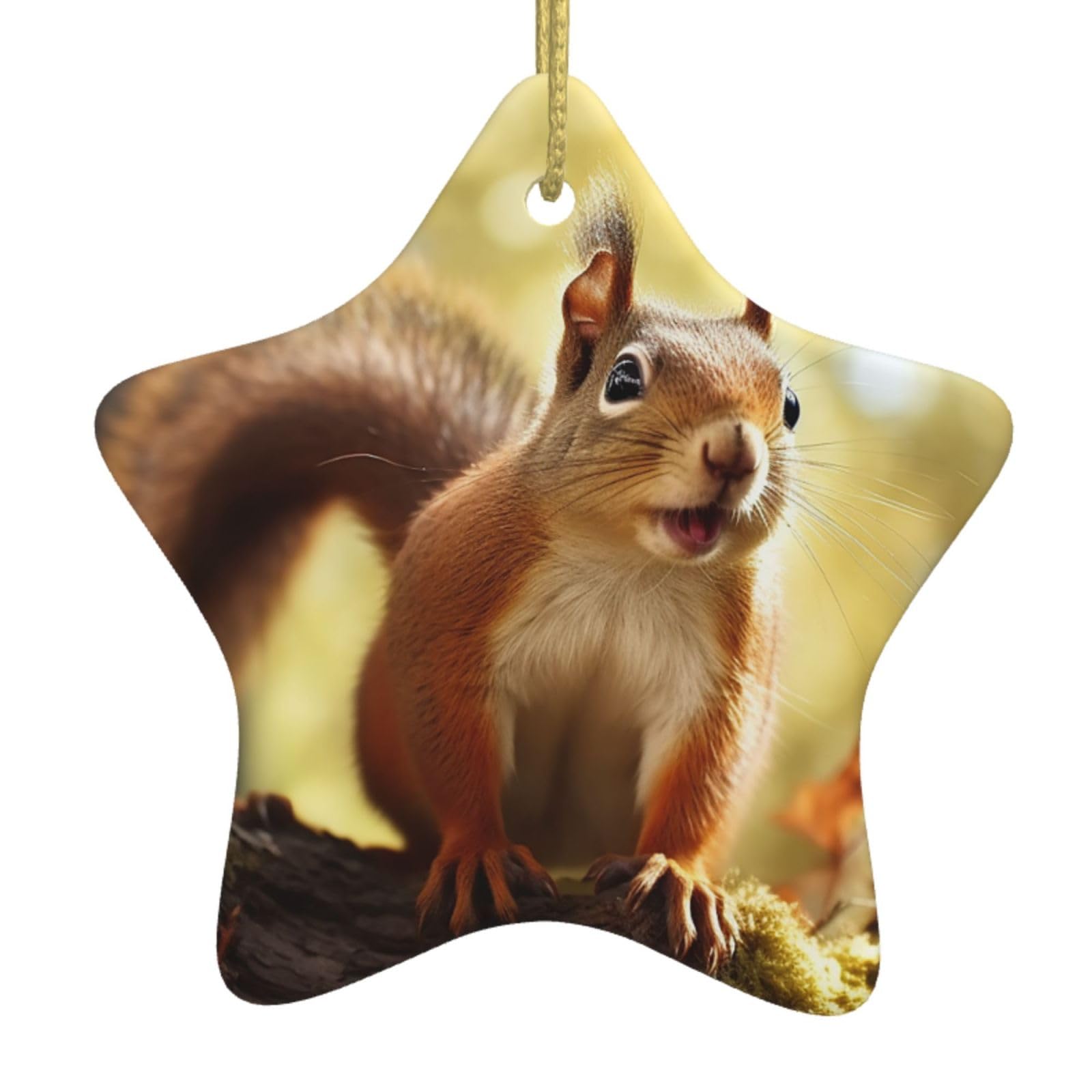 Ceramic Christmas Tree Hanging Ornaments with Gold Ropes Christmas Tree Decorations Star Ceramic Funny Squirrel Pendant Keepsake Decorations for Holiday Xmas Gift Ideas