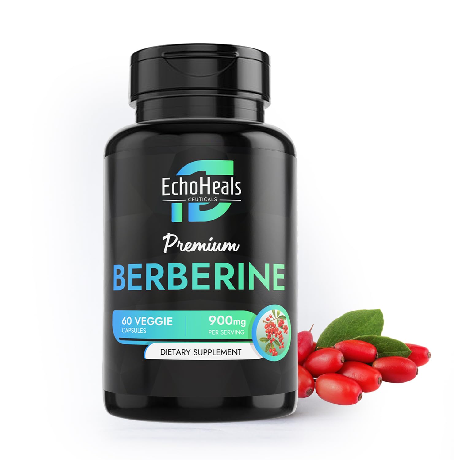 Berberine Supplement - Natural Plant-Based with Ceylon Cinnamon, Turmeric, Piperine, Vitamins B6, C, D - Vegan-Friendly - 60 Vegetable Caps, 900mg.