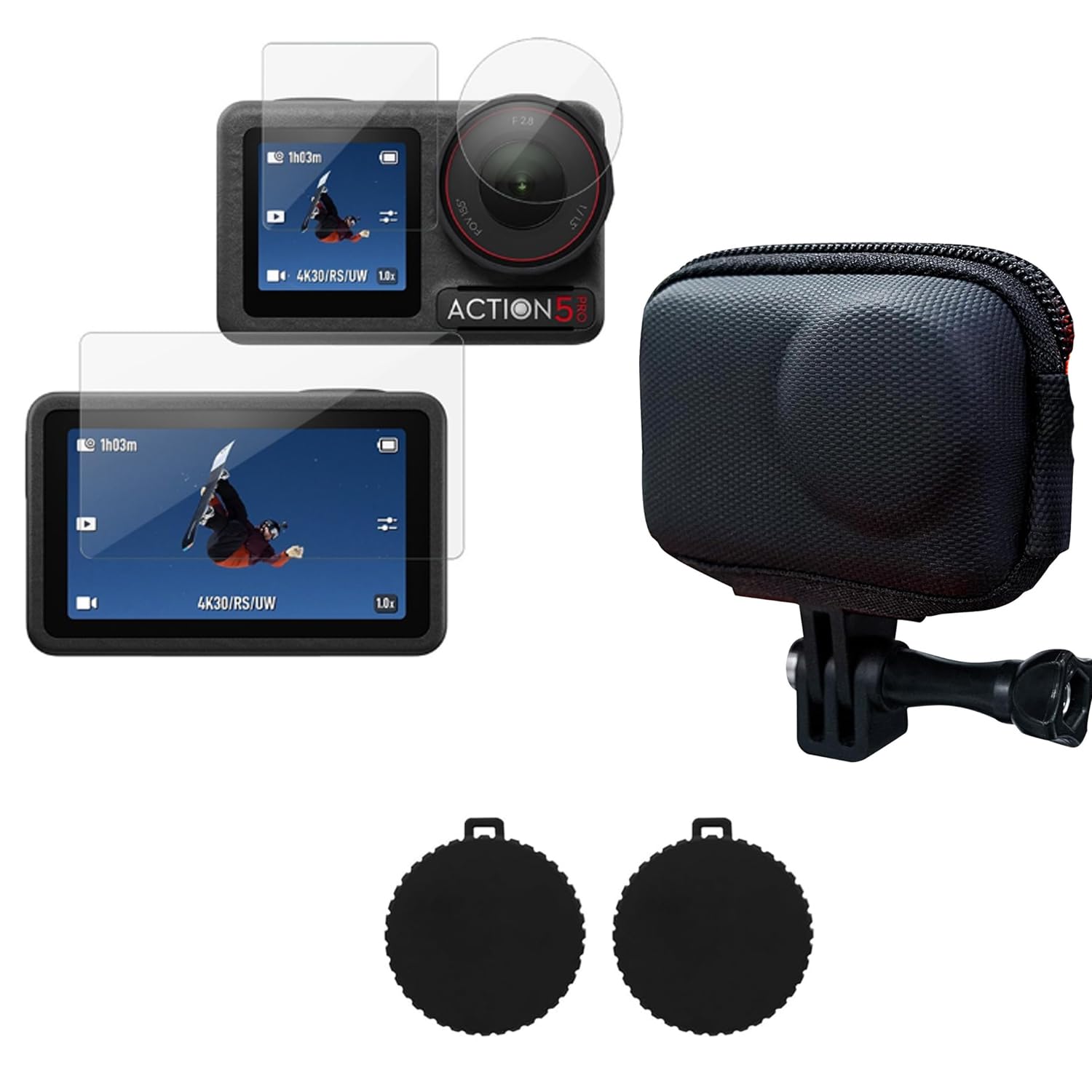 squishy 6 Pcs Action 5 Pro Accessories, Camera Protection Set for Outdoor Photography and Adventure Travel, Action 5/4/3 Lens Cover with Full Screen Protector and Two Lens Caps-image-37