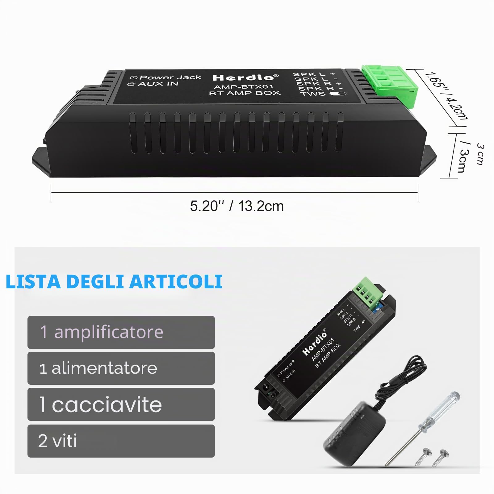 Herdio Bluetooth Home Audio Amplificatore 2 Canali Ricevitore Sistema per Altoparlanti Passivi con AUX TWS Adatto per Soffitto Marine Home Theater Garage Esterno Indoor