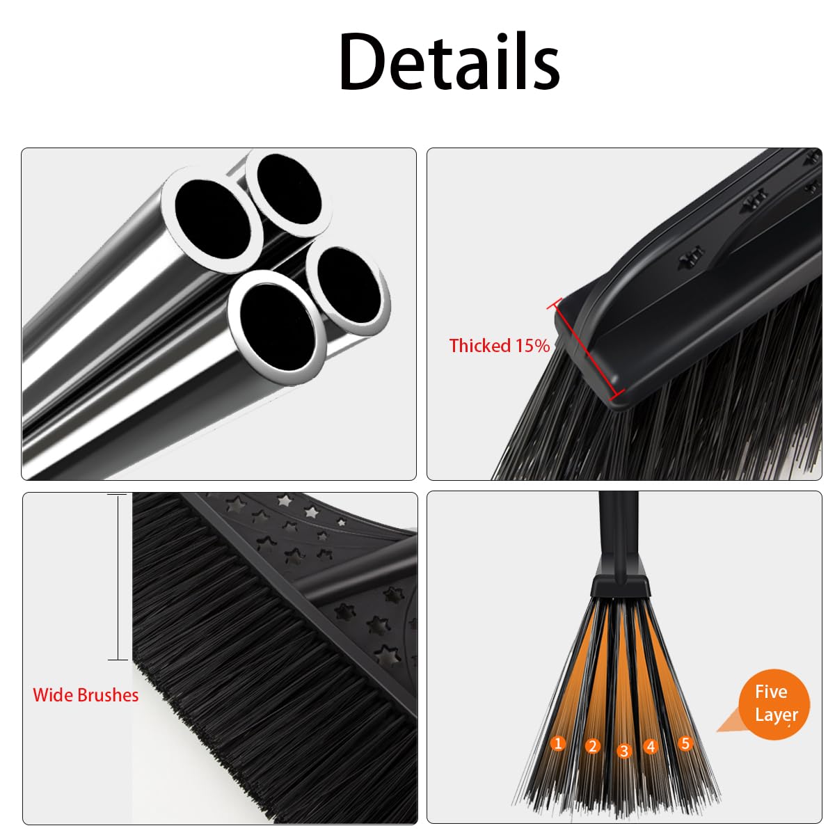 Scopa angolare resistente per esterni, con setole rigide con manico lungo 50,8 cm di larghezza, 129,5 cm, perfetta per vialetti, cortili, aree industriali, hall, centri commerciali, garage, legno,