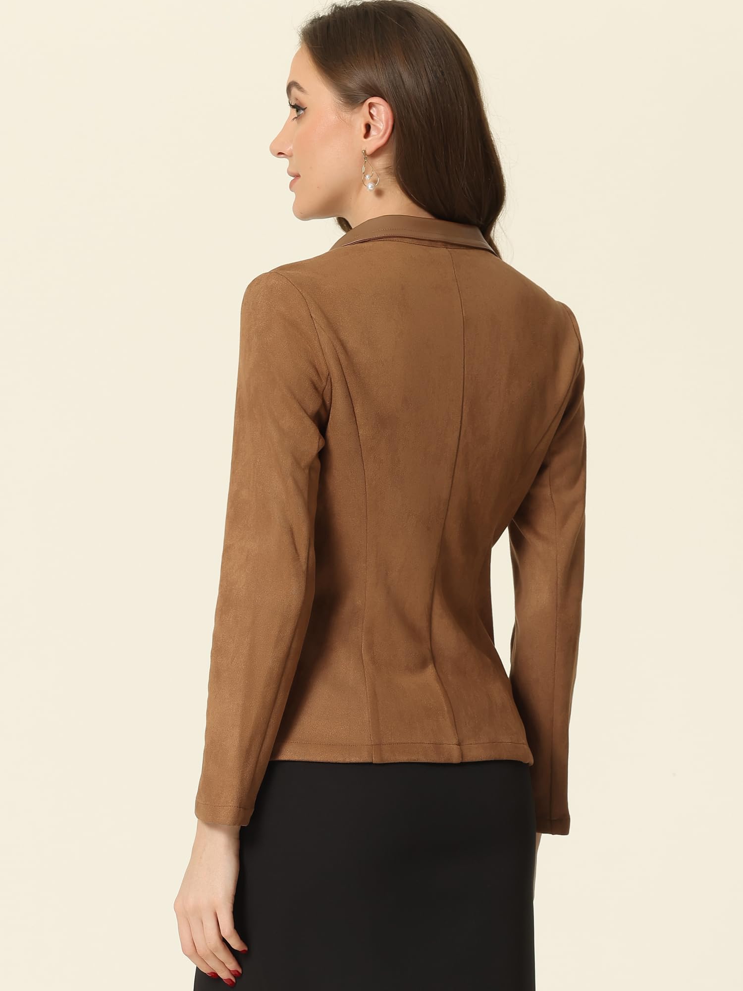 Allegra K Chaqueta de Gamuza Sintética para Mujer con Cuello de Solapa