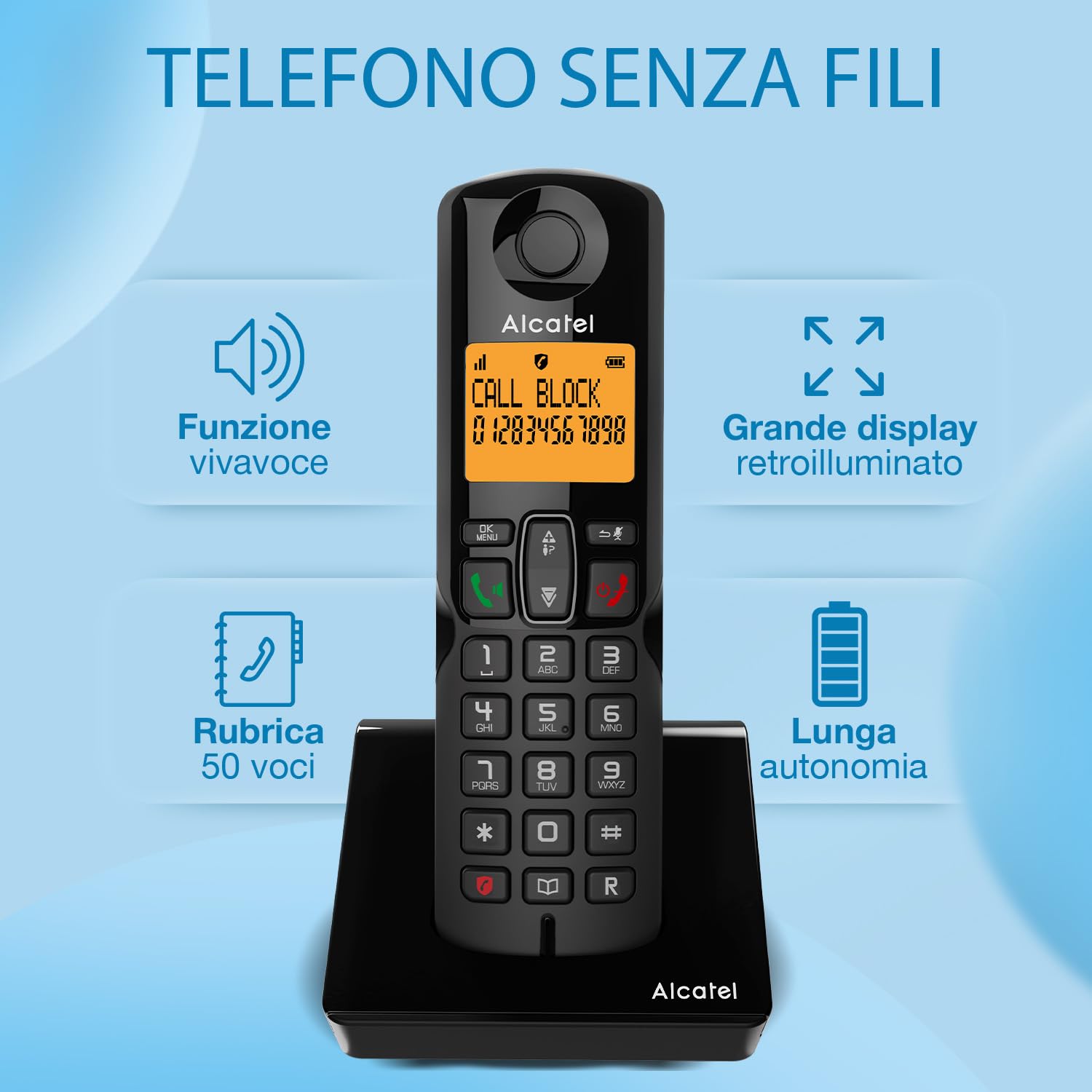 ALCATEL S280 Duo - Telefono Fisso Cordless DECT - Design Compatto - Grande Display Retroilluminato - Vivavoce - Funzione Blocco Chiamate - Rubrica da 50 Contatti - 2 Portatili - Nero