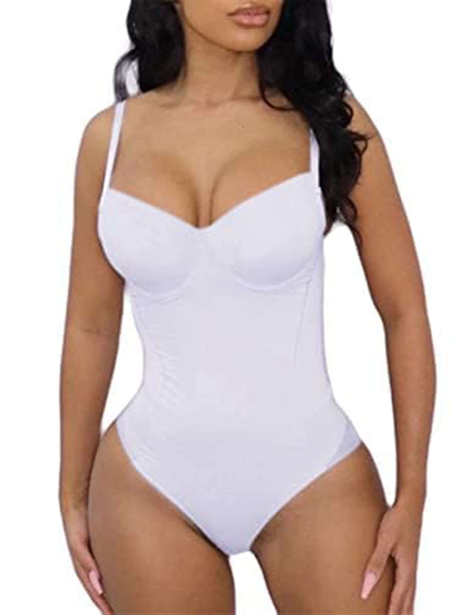 Hilinker Women's V Neck Spaghetti Strap Bodysuit Sexy Sleeveless Camisole Bustier Top