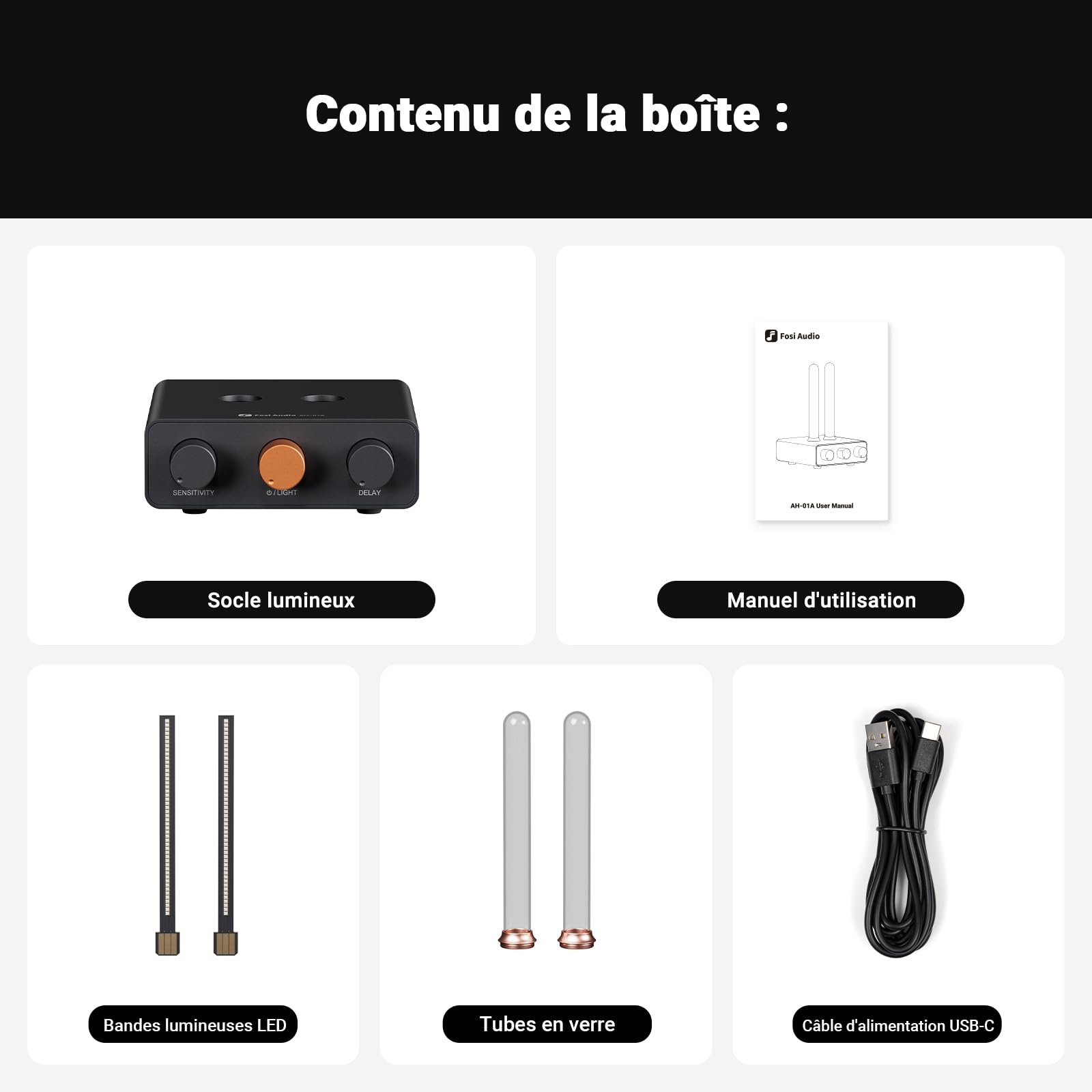 Fosi Audio Visualiseur de Musique, Analyseur de Spectre de Captation Sonore, éclairage d'ambiance RVB à Tube Vintage, Affichage du Volume du Microphone pour Système Stéréo Domestique et de Bureau