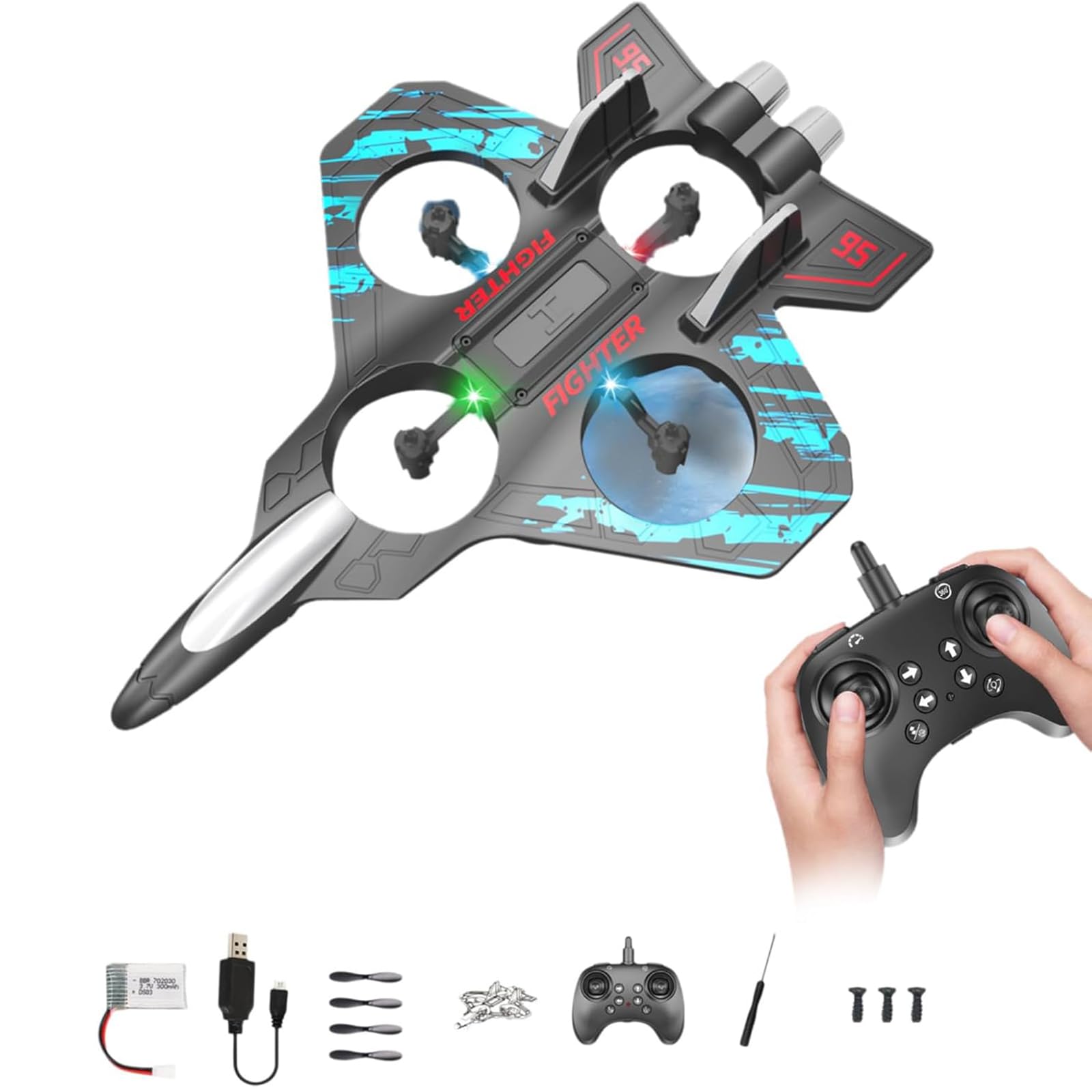 Samolot zdalnie sterowany 2,4 GHz, piankowy helikopter RC ze światłami LED, wykrywaniem grawitacji, rolkami kaskaderskimi, 2 trybami lotu, dron RC dla dorosłych,Blue
