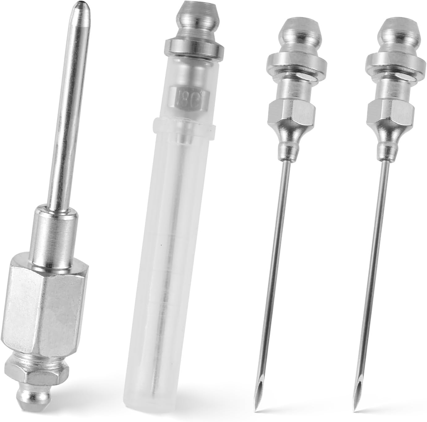 4pcs Grease Needles Nozzles, Bearing Grease Fitting Tool with 1 NPT Threaded Narrow Needle Dispenser Stainless Steel Long Grease Needle Nozzle for Narrow Space Deep Metal