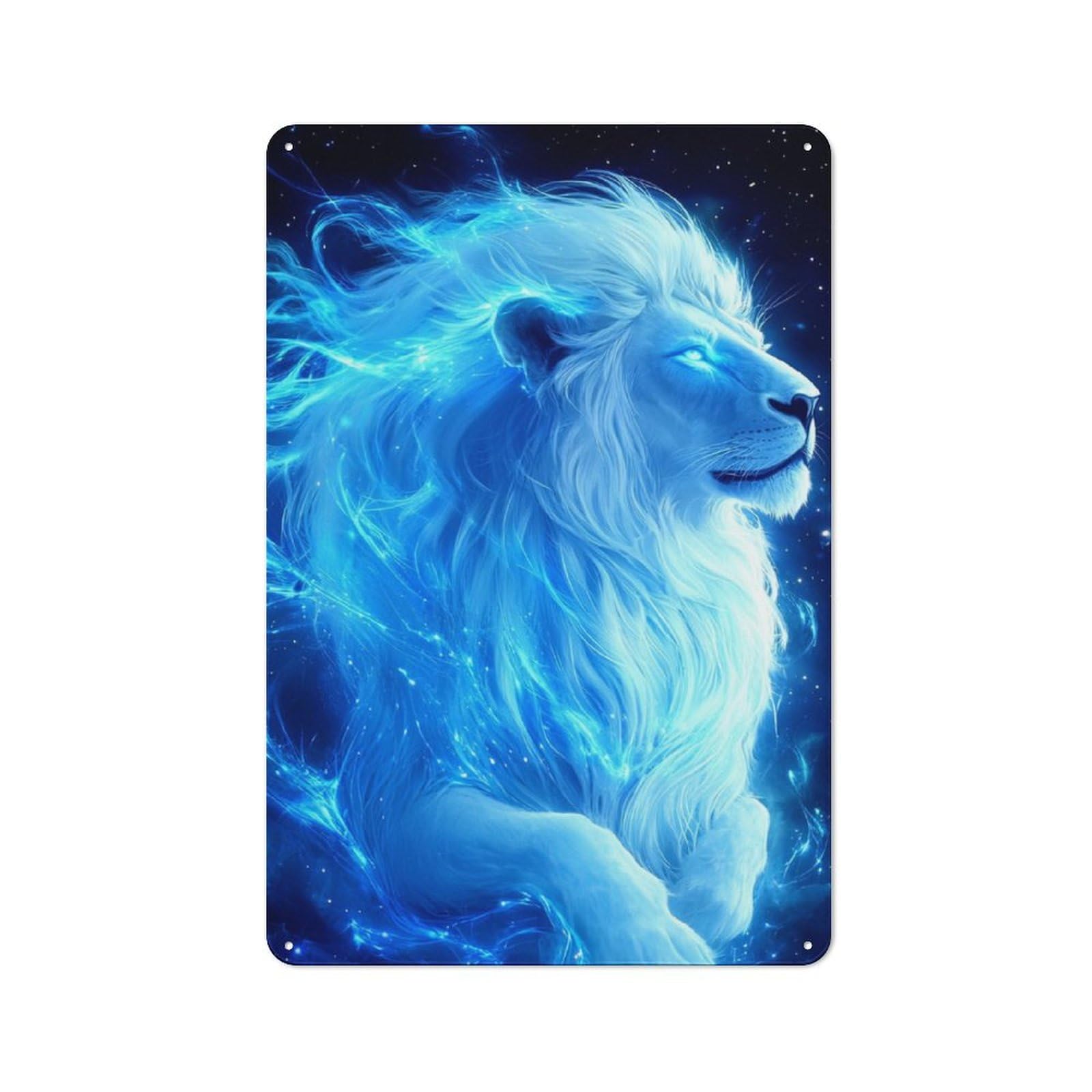 Junmoney Blue Flame Lion Tin Wall Plaque 30X20cm With For Man Cave Or Games Room, For Garage, Workshop And Man Cave Decoration