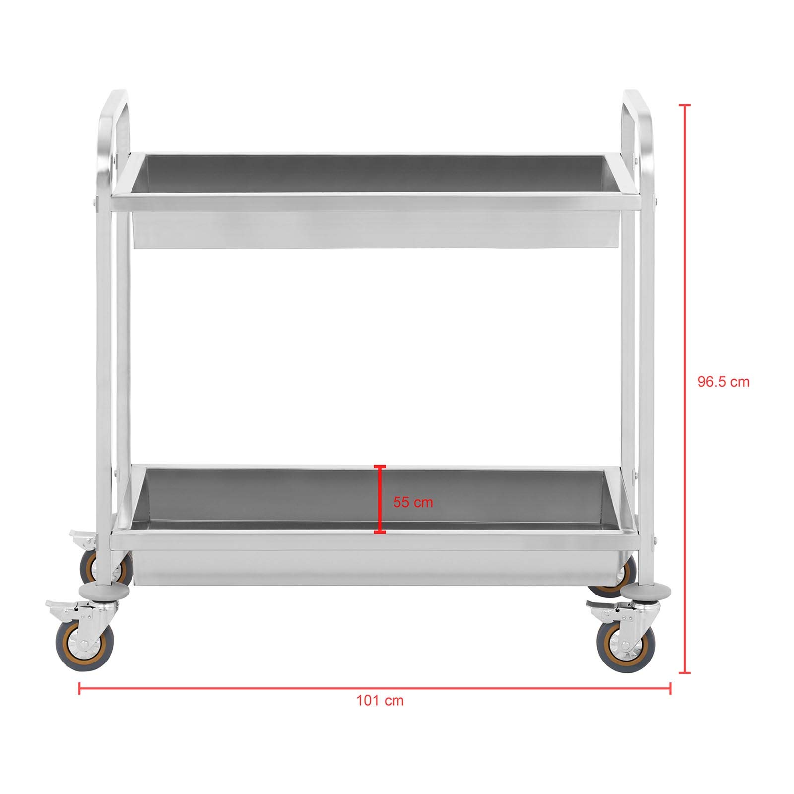 Royal Catering - RCGW 2 - Carrito Cocina/Camarera - con 2 bandejas - 100% Acero Inoxidable