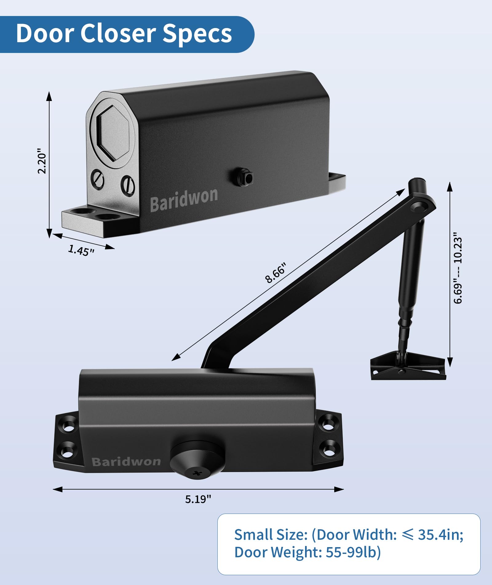 Commercial Door Closer with Hold Open, No Slam, Black, Small — Amazon image 6