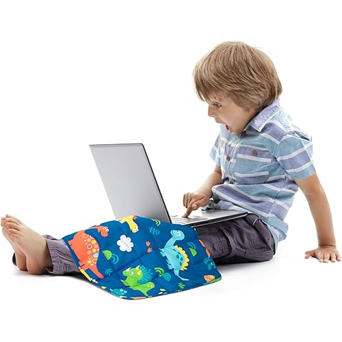 Sivio Weighted Lap Pad for Kid 2lbs 100% Cotton Weighted Blanket for Children Sensory Weighted Lap Blanket for Kids Indoor Outdoor, 19 x 21 Inch, Blue Dinosaur