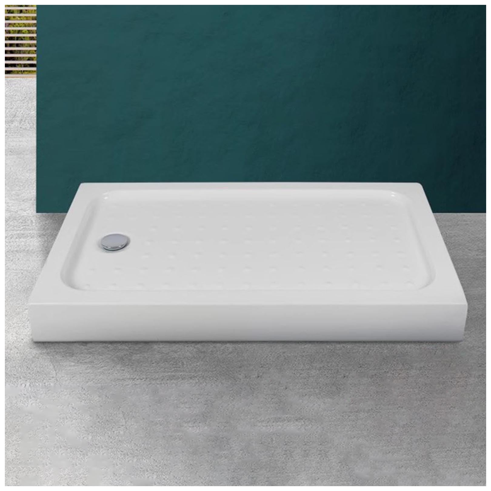 Receveur de douche en acrylique blanc avec drain gauche pour salle de bain