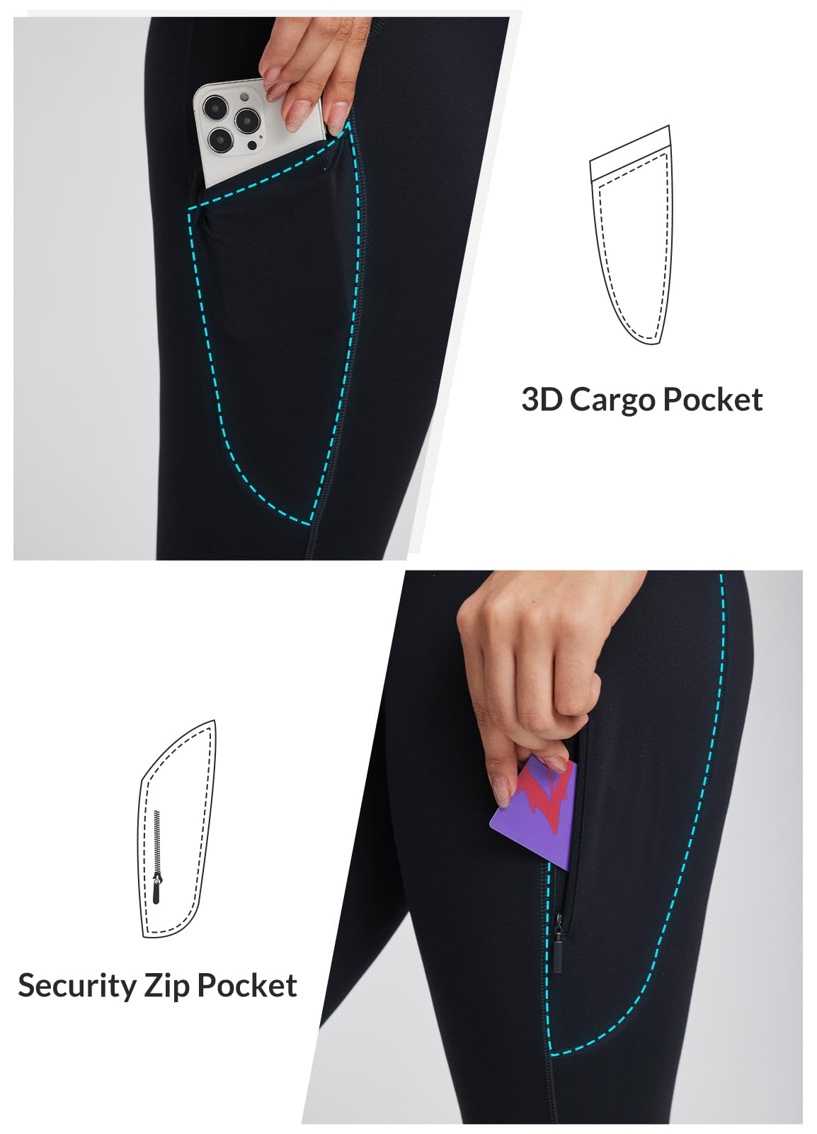 BALEAF Legginsy trekkingowe dla kobiet z 3 kieszeniami siłownia spodnie outdoorowe wysoka talia szybkoschnące