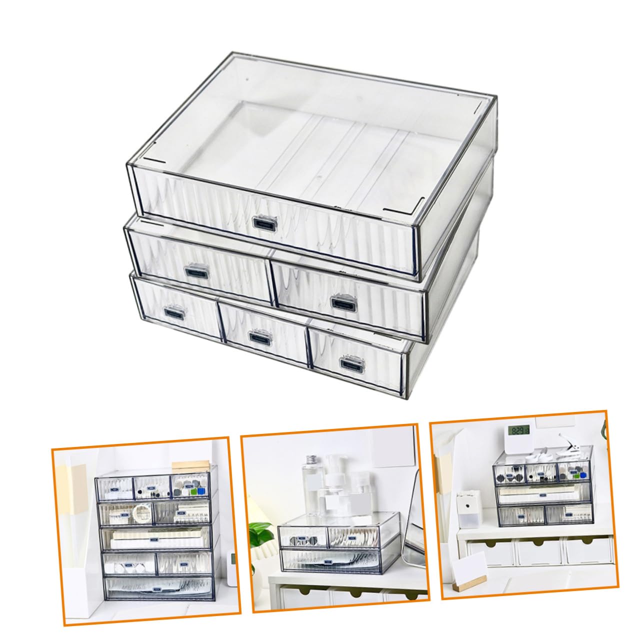 SHINEOFI Organizzatore Da Scrivania Semplice Ed Elegante Scatola Portaoggetti Con Cassetti Organizzazione Della Scrivania Da Ufficio Set Da 3 Pezzi in Plastica