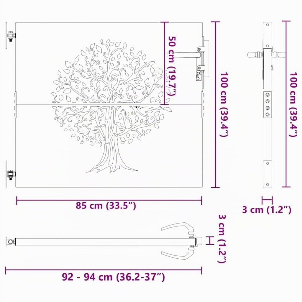 Portail de Jardin en Acier Peint par Poudre, Portillon en Métal avec Poignée pour Terrasse Extérieur (100 x 100 cm)