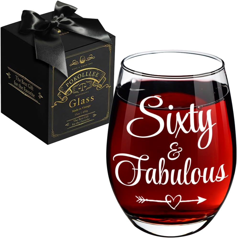 60th Birthday Gifts for Women Men - Sixty Fabulous Wine Glass Turning 60th Happy Birthday Gift - Funny 60 Fabulous Gift for Mom, Friends, Wife, Coworker, Grandma, Aunt