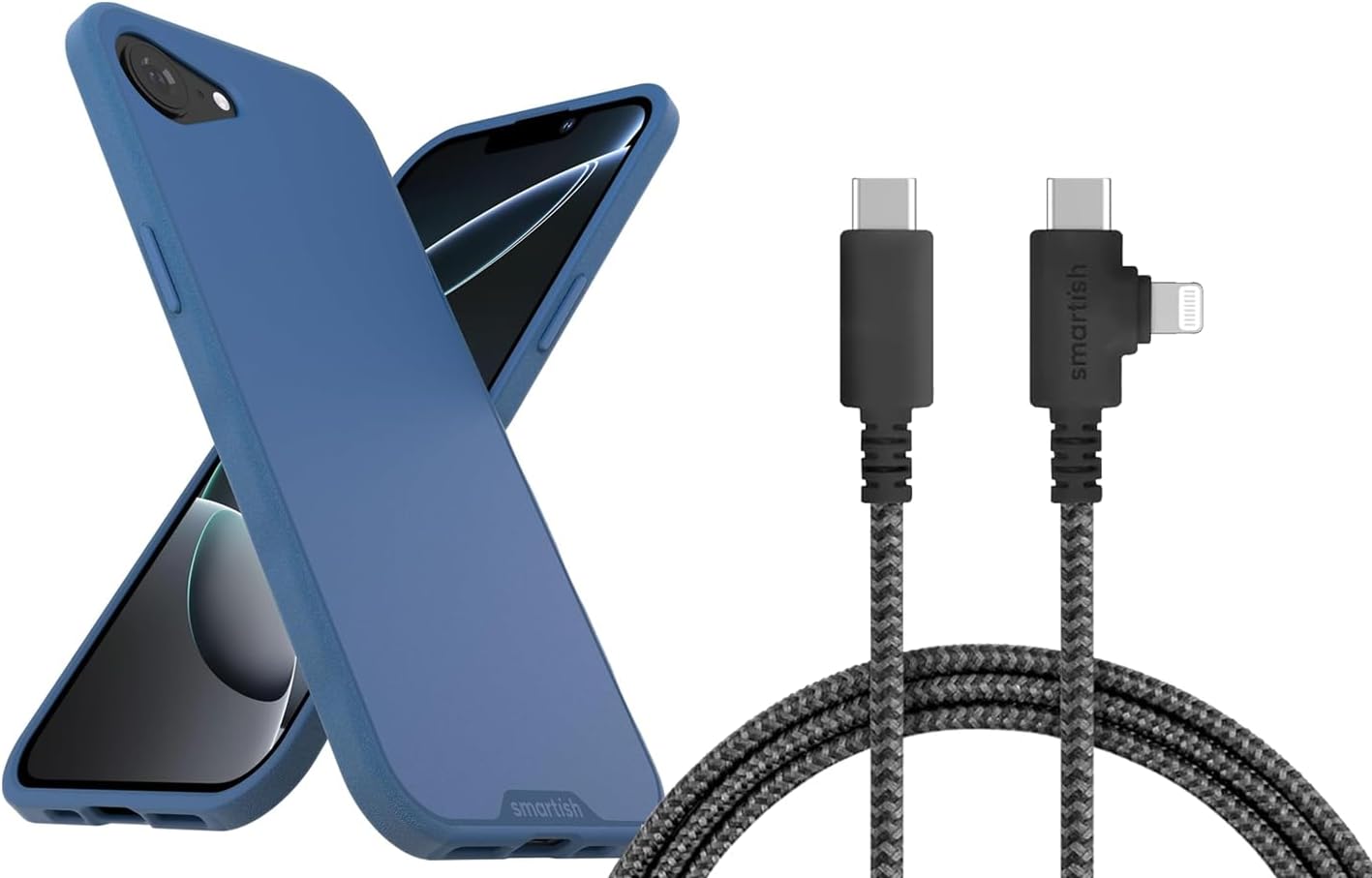 Smartish iPhone 17e/16 MagSafe Case + USB C Lightning Cable Combo - 6 Foot Fabric Wrapped Fast Charging Cable + Magnetic Cover Compatible with Apple iPhone 17e/16 - Blue