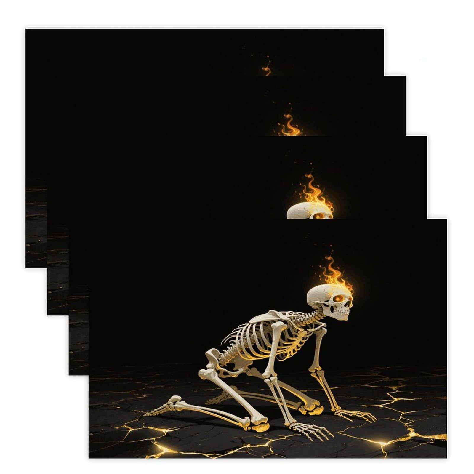 Skull Placemats Heat Resistant Non-Slip Place Mats Washable Wipeable Table Mat Kitchen Dining Table Decoration Placemats Indoor Outdoor Place Mats 17.7’’×11.8’’